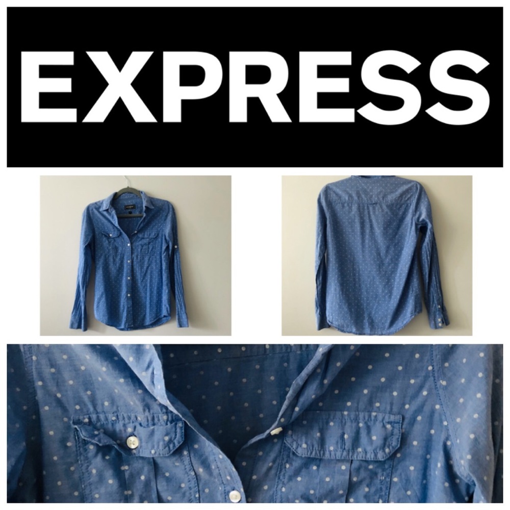 EXPRESS cotton blue polka dot shirt XS